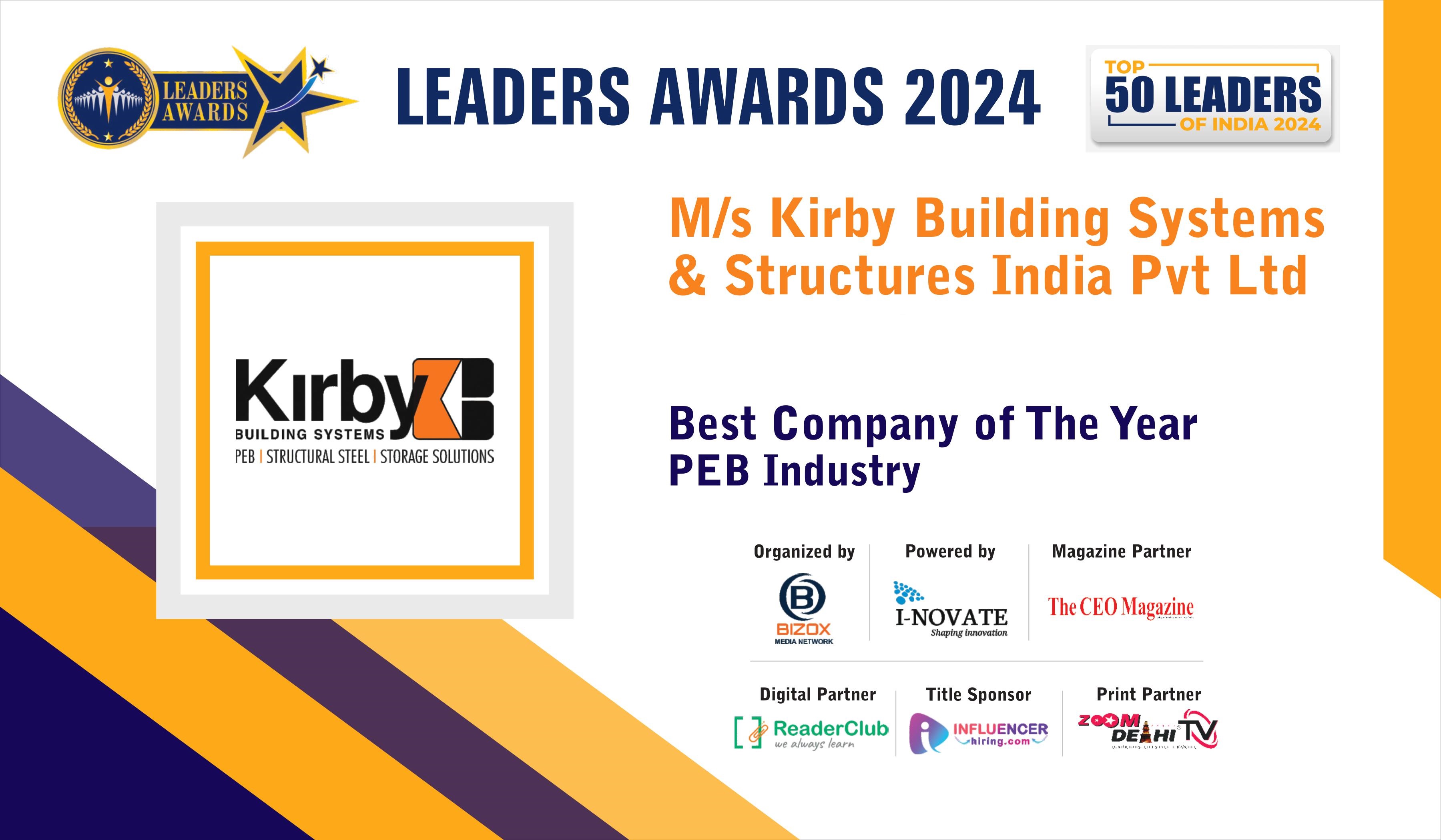 Kirby Building Systems Recognized as “Best Company of the Year – PEB Industry” at Leaders Awards 2024