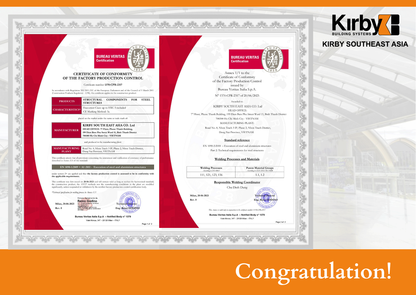 Kirby Southeast Asia Achieves EN 1090 Certification, Strengthening Global Quality Standards